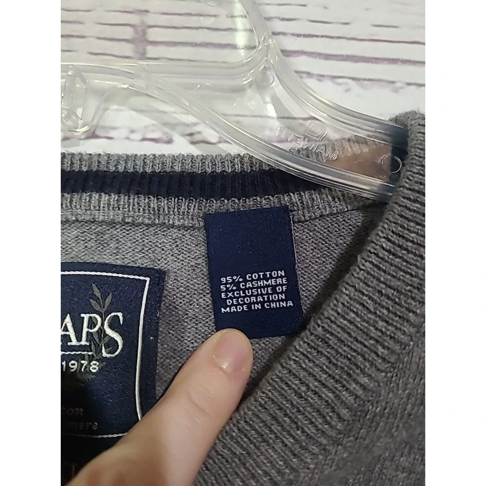 Chaps Gray Classic Fit Cashmere Blend V-Neck Knit Pullover Sweater Men's Size XL